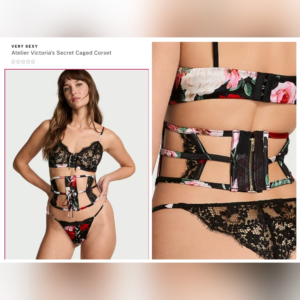 NWOT Victorias secret luxe sexy stretch silk Atelier Caged Corset waist cincher
